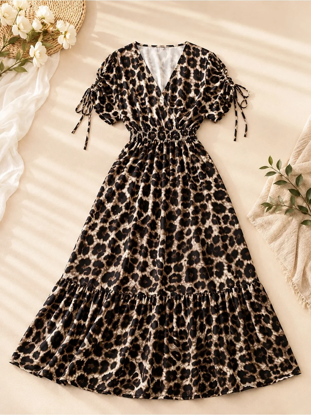 Leopard Print V-Neck Maxi Dress - Brown/Black - Picture 5 of 6